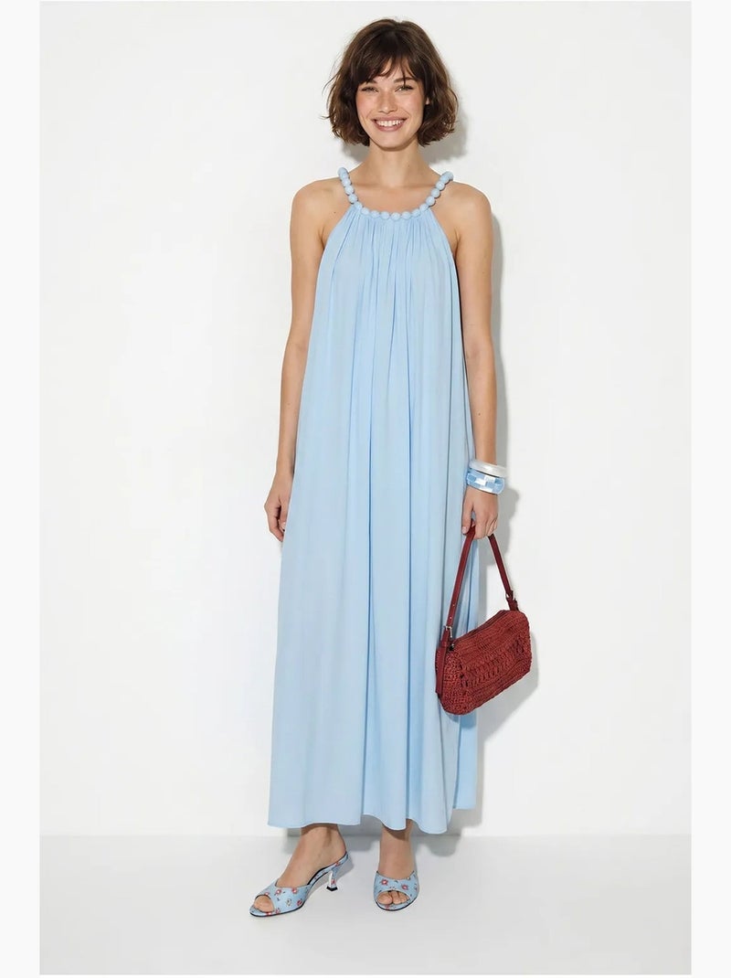 Vestido maxi feminino com decote halter e bolso lucci Azul-céu - Kiabi