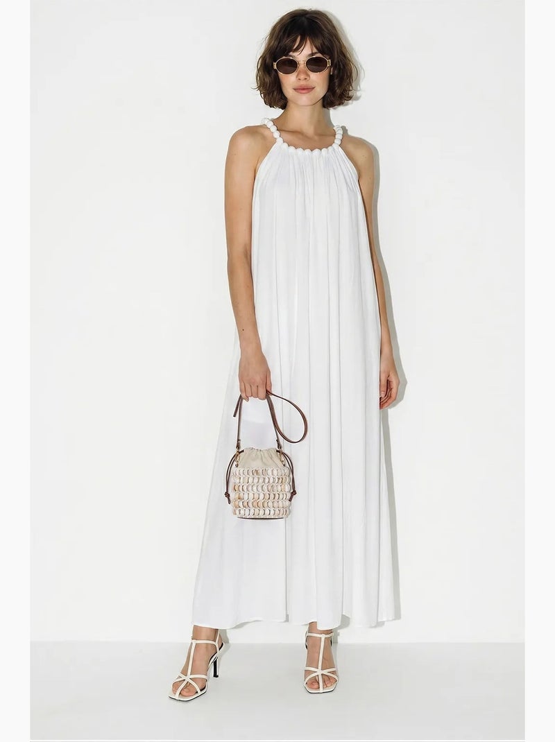 Vestido maxi feminino com decote halter e bolso lucci Branco - Kiabi