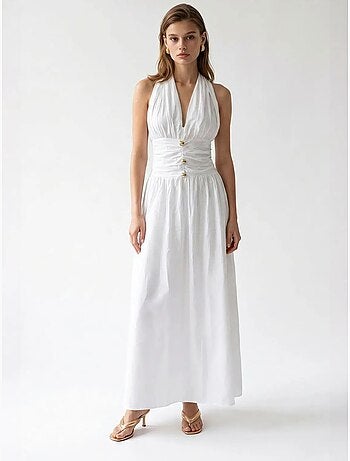 Vestido maxi feminino de popelina de algodão com decote halter mixray