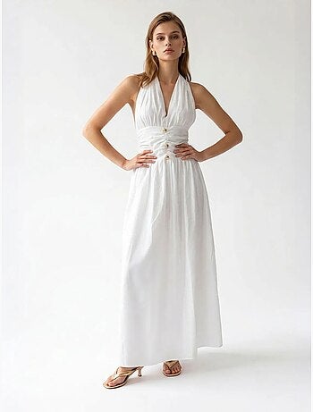 Vestido maxi feminino de popelina de algodão com decote halter mixray