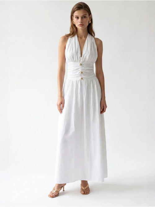 Vestido maxi feminino de popelina de algodão com decote halter mixray - Kiabi
