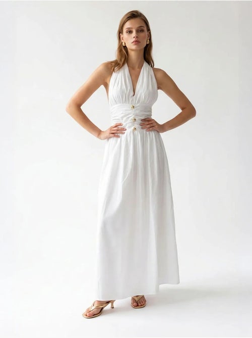 Vestido maxi feminino de popelina de algodão com decote halter mixray - Kiabi