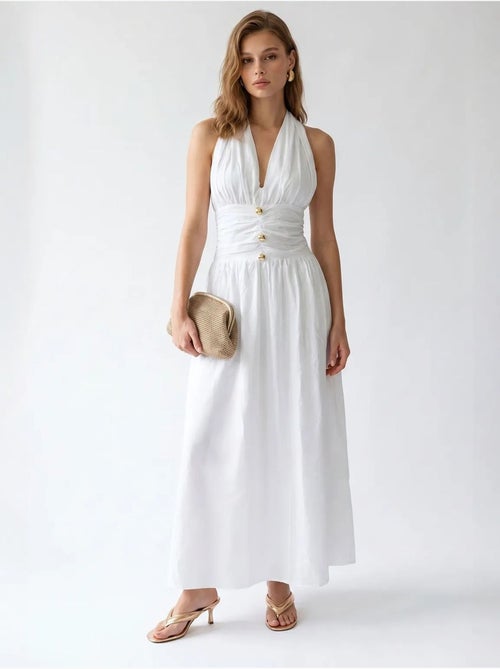 Vestido maxi feminino de popelina de algodão com decote halter mixray - Kiabi