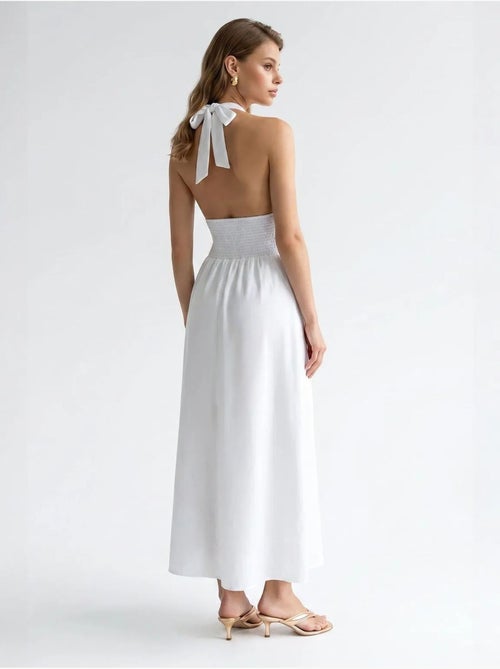 Vestido maxi feminino de popelina de algodão com decote halter mixray - Kiabi