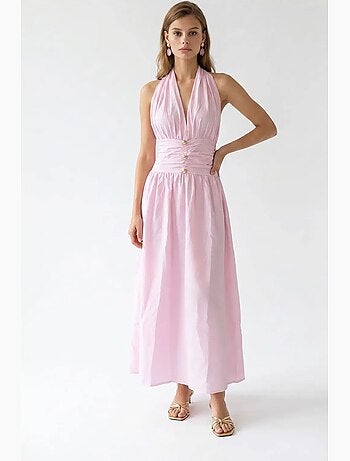 Vestido maxi feminino de popelina de algodão com decote halter mixray