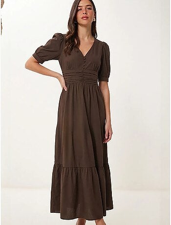 Vestido maxi feminino em popelina de mistura de algodão istanbul
