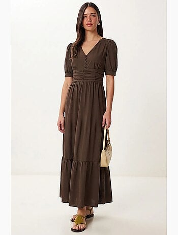 Vestido maxi feminino em popelina de mistura de algodão istanbul