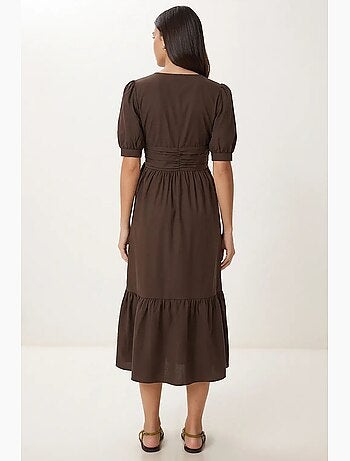 Vestido maxi feminino em popelina de mistura de algodão istanbul