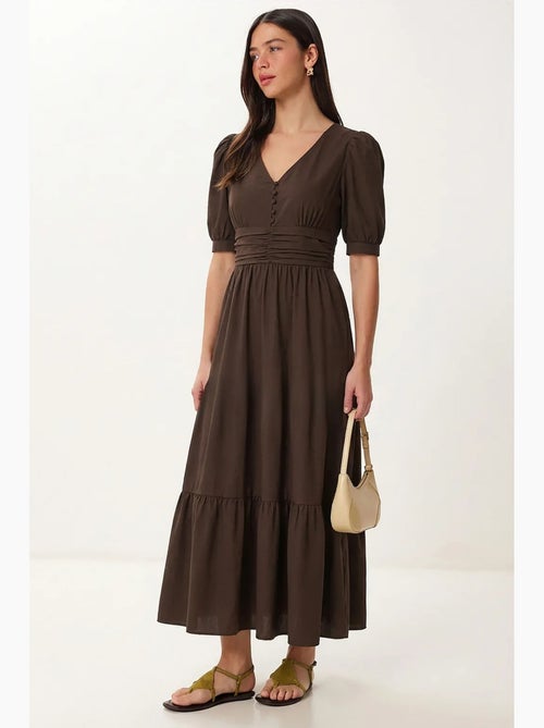 Vestido maxi feminino em popelina de mistura de algodão istanbul - Kiabi Vestido maxi feminino em popelina de mistura de algodão istanbul - Kiabi