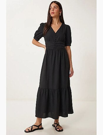 Vestido maxi feminino em popelina de mistura de algodão istanbul