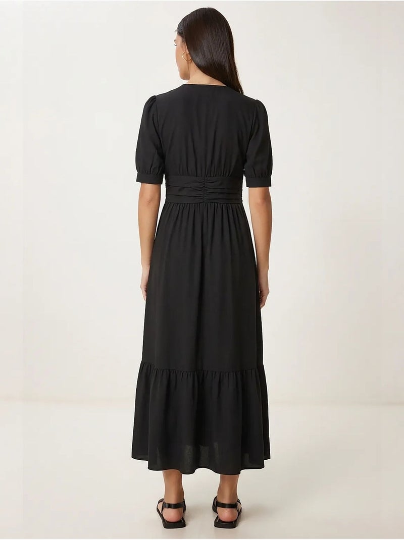 Vestido maxi feminino em popelina de mistura de algodão istanbul Preto - Kiabi