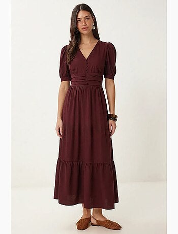 Vestido maxi feminino em popelina de mistura de algodão istanbul