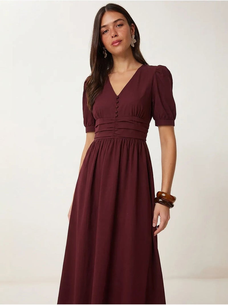 Vestido maxi feminino em popelina de mistura de algodão istanbul Vermelho bordô - Kiabi