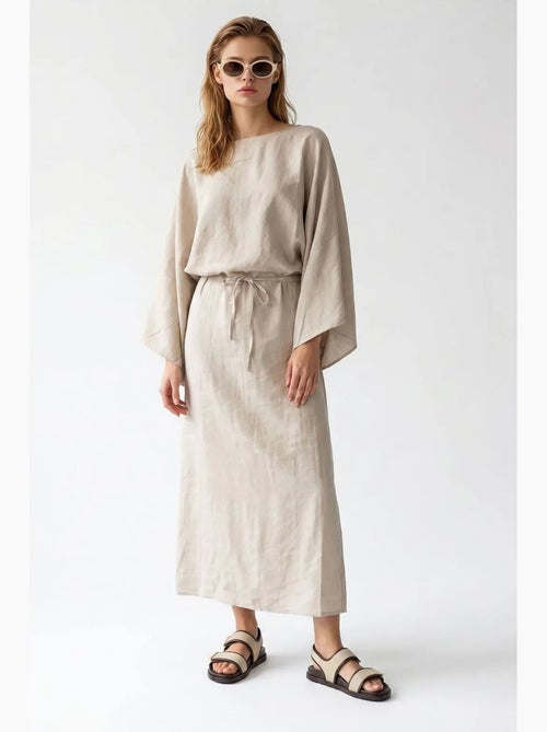 Vestido maxi feminino liso texturizado com detalhe de amarração mixray - Kiabi