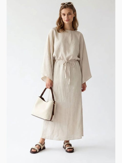 Vestido maxi feminino liso texturizado com detalhe de amarração mixray - Kiabi