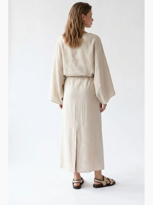Vestido maxi feminino liso texturizado com detalhe de amarração mixray - Kiabi