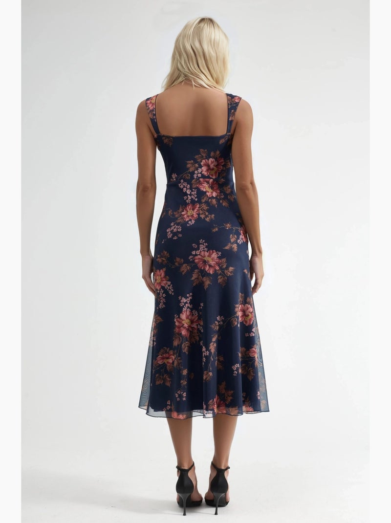 Vestido maxi floral com decote em coração hiccup Azul-marinho - Kiabi