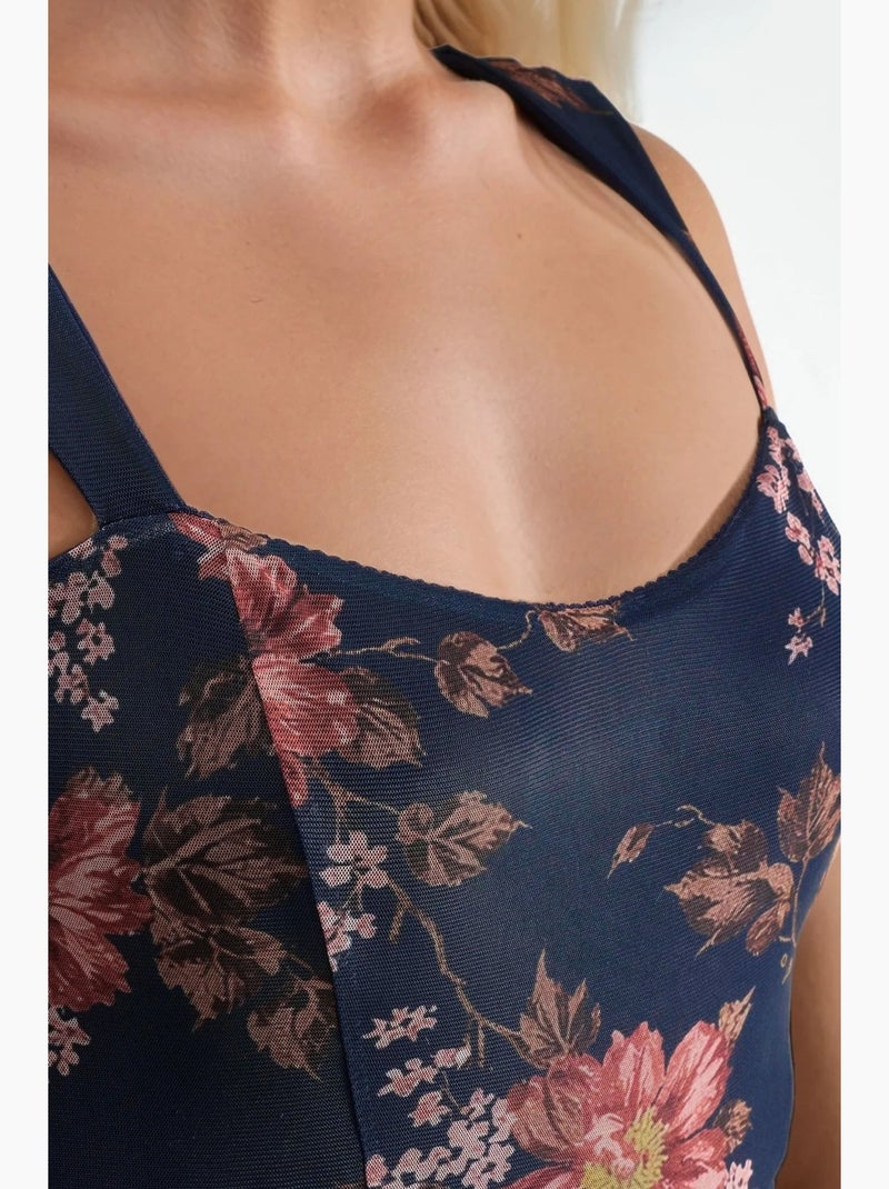 Vestido maxi floral com decote em coração hiccup Azul-marinho - Kiabi
