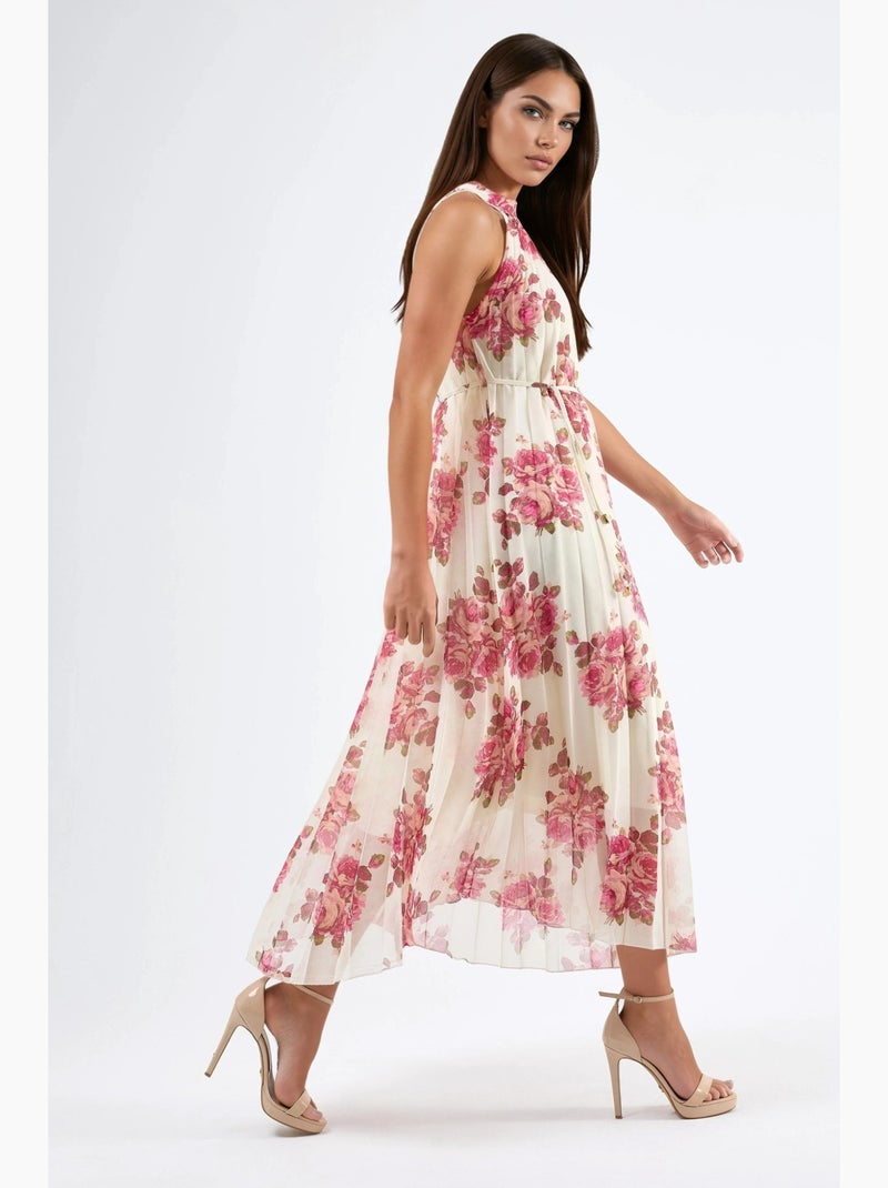 Vestido maxi floral com detalhe de laço busem Creme - Kiabi
