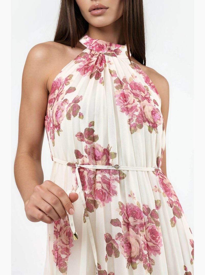 Vestido maxi floral com detalhe de laço busem Creme - Kiabi