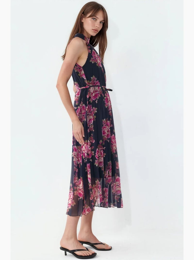 Vestido maxi floral com detalhe de laço busem Preto Vermelho - Kiabi