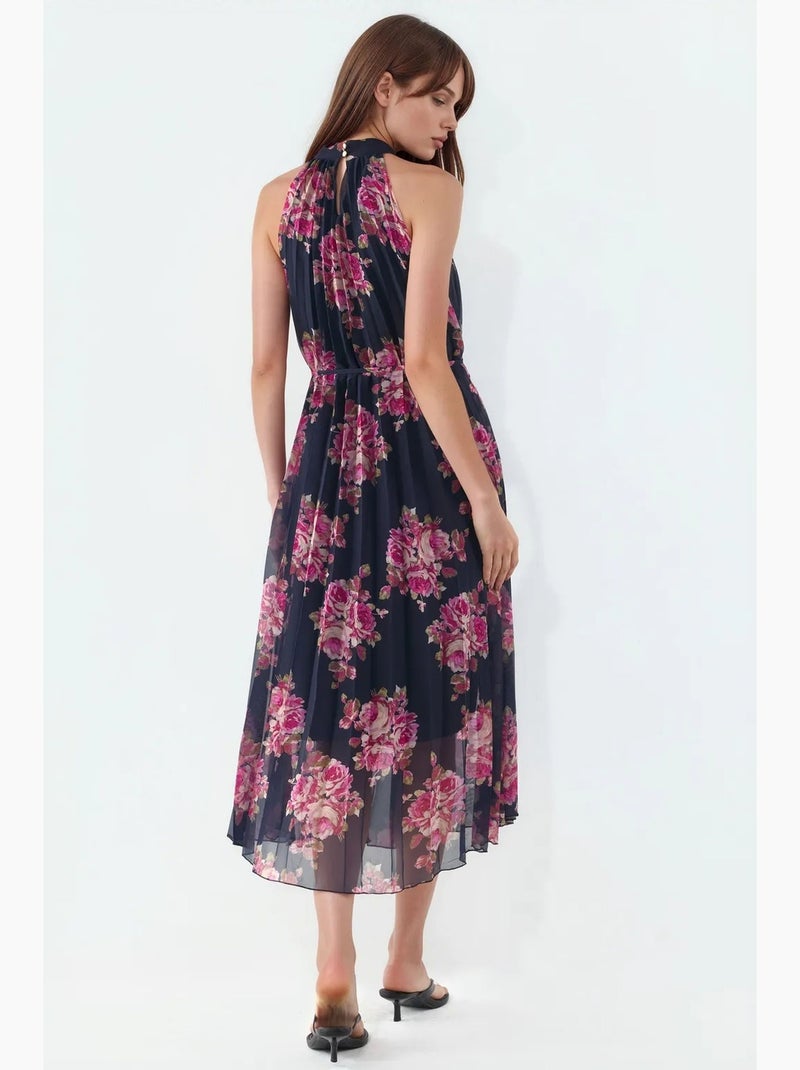 Vestido maxi floral com detalhe de laço busem Preto Vermelho - Kiabi