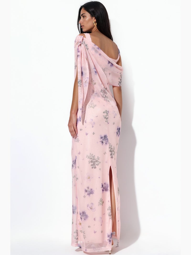Vestido maxi floral com gola assimétrica hiccup Rosa velho - Kiabi