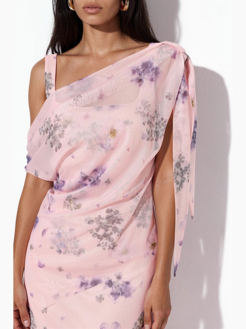 Vestido maxi floral com gola assimétrica hiccup Rosa velho - Kiabi