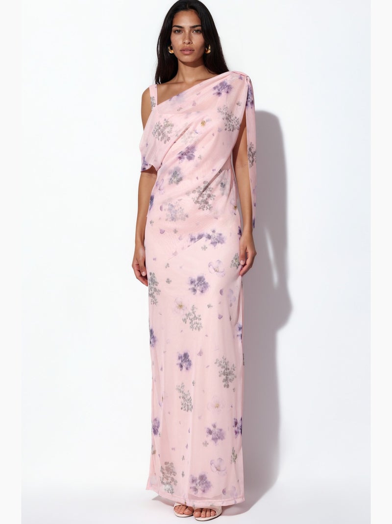 Vestido maxi floral com gola assimétrica hiccup Rosa velho - Kiabi