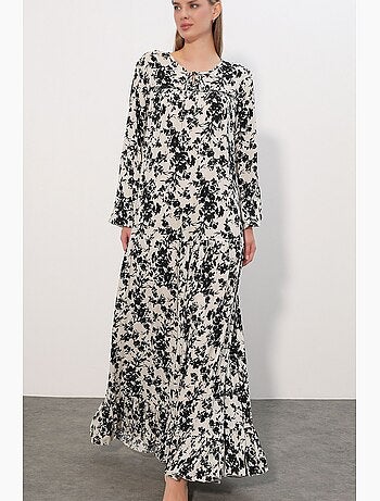 Vestido maxi floral com gola redonda bdart