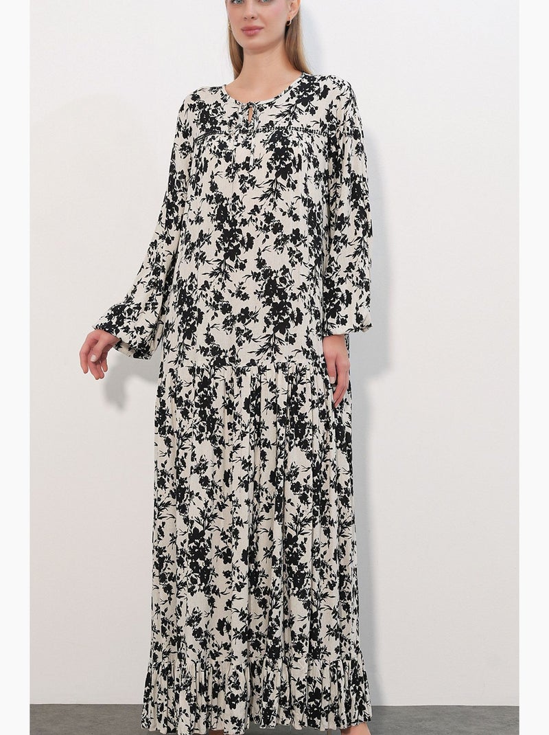 Vestido maxi floral com gola redonda bdart Branco Preto - Kiabi