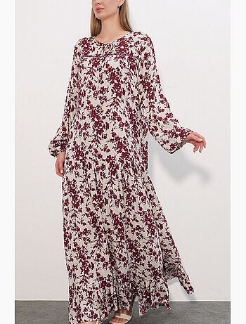 Vestido maxi floral com gola redonda bdart