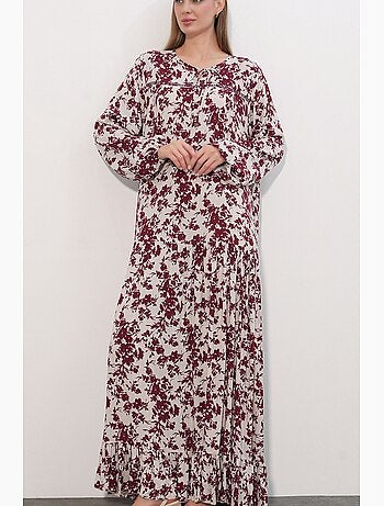 Vestido maxi floral com gola redonda bdart