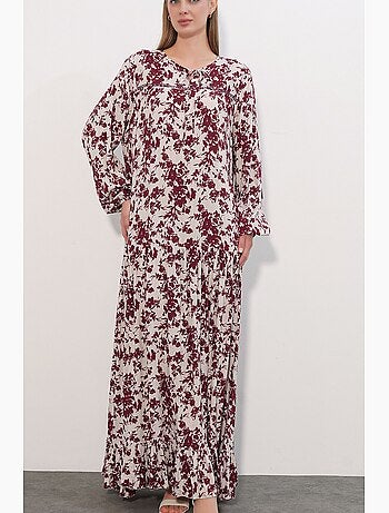 Vestido maxi floral com gola redonda bdart