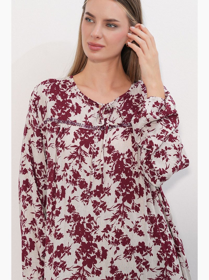 Vestido maxi floral com gola redonda bdart Branco Vermelho - Kiabi