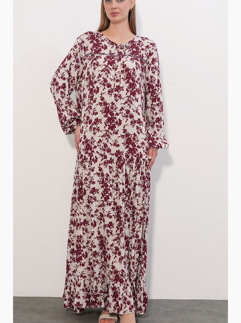Vestido maxi floral com gola redonda bdart Branco Vermelho - Kiabi
