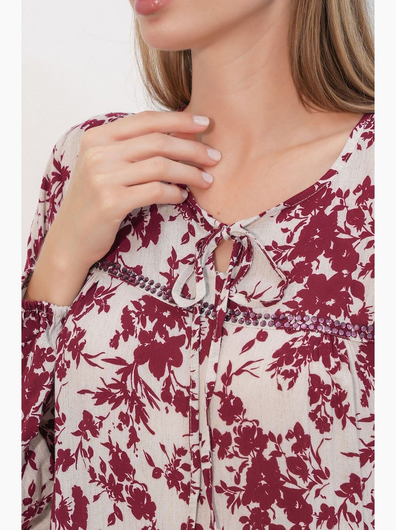 Vestido maxi floral com gola redonda bdart Branco Vermelho - Kiabi
