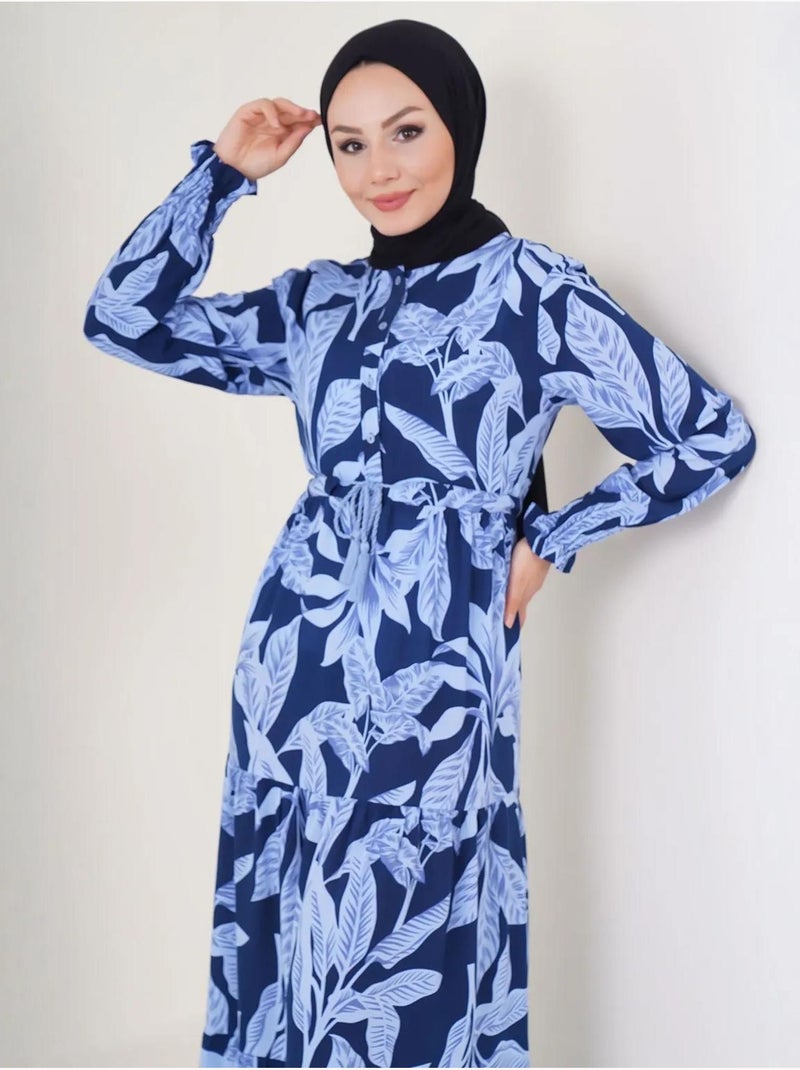 Vestido maxi floral em crepe de viscose bdart Azul-lago - Kiabi