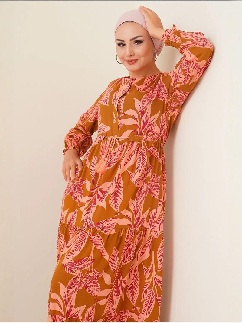 Vestido maxi floral em crepe de viscose bdart Camelo - Kiabi