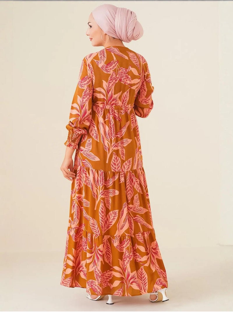Vestido maxi floral em crepe de viscose bdart Camelo - Kiabi