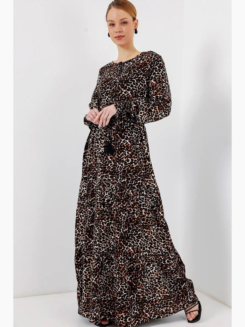 Vestido maxi floral em crepe de viscose bdart Castanho - Kiabi