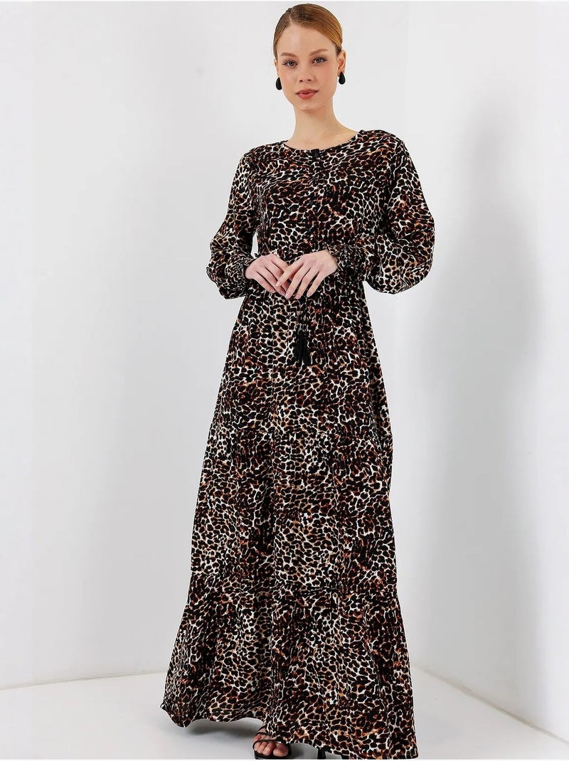 Vestido maxi floral em crepe de viscose bdart Castanho - Kiabi