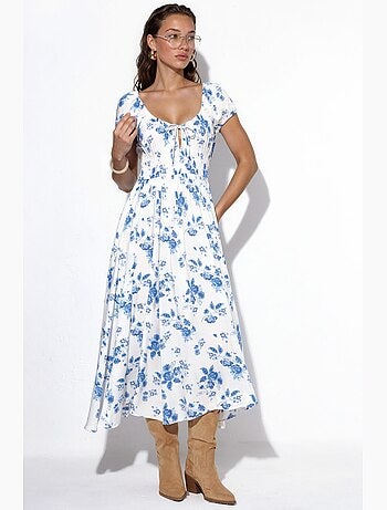 Vestido maxi floral em viscose busem