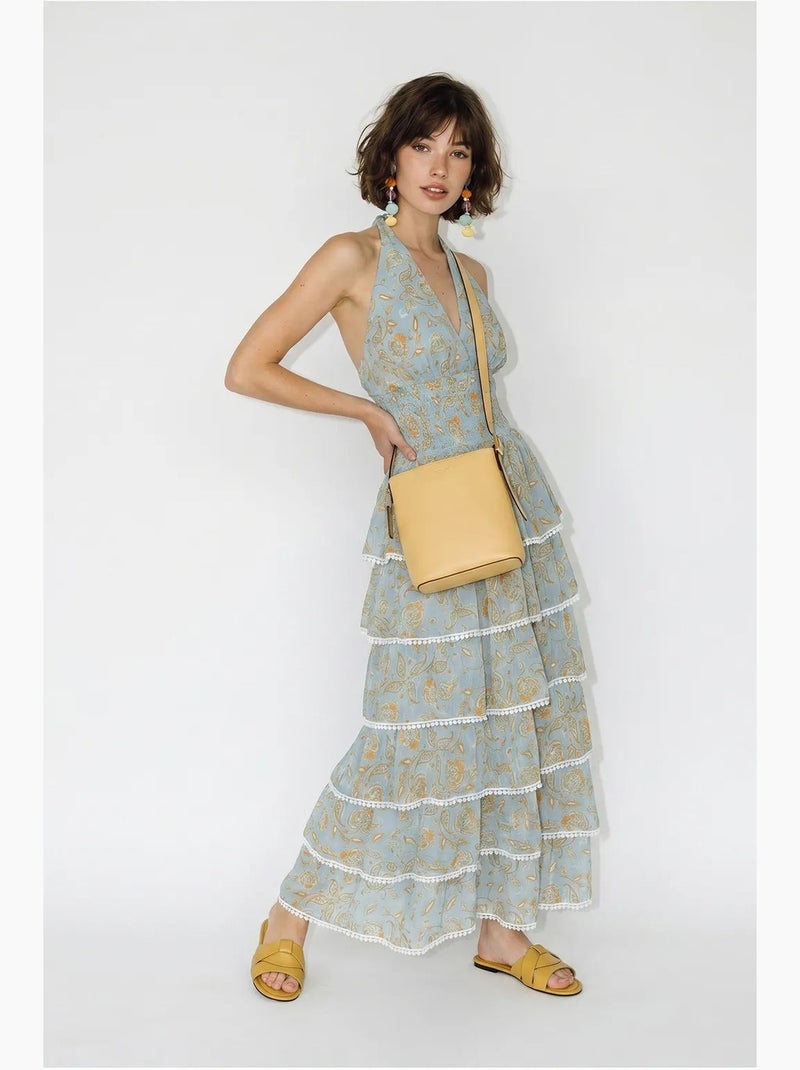 Vestido maxi halter com padrão paisley lucci Azul-pastel - Kiabi