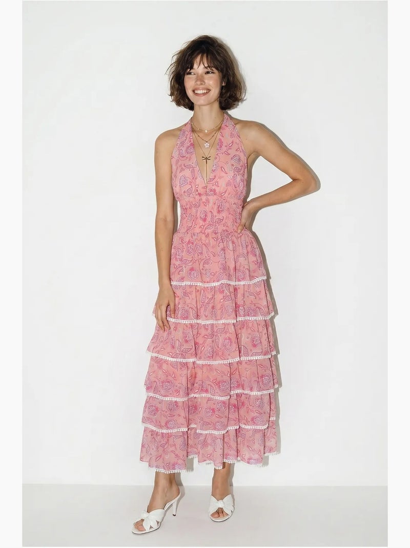 Vestido maxi halter com padrão paisley lucci Rosa - Kiabi