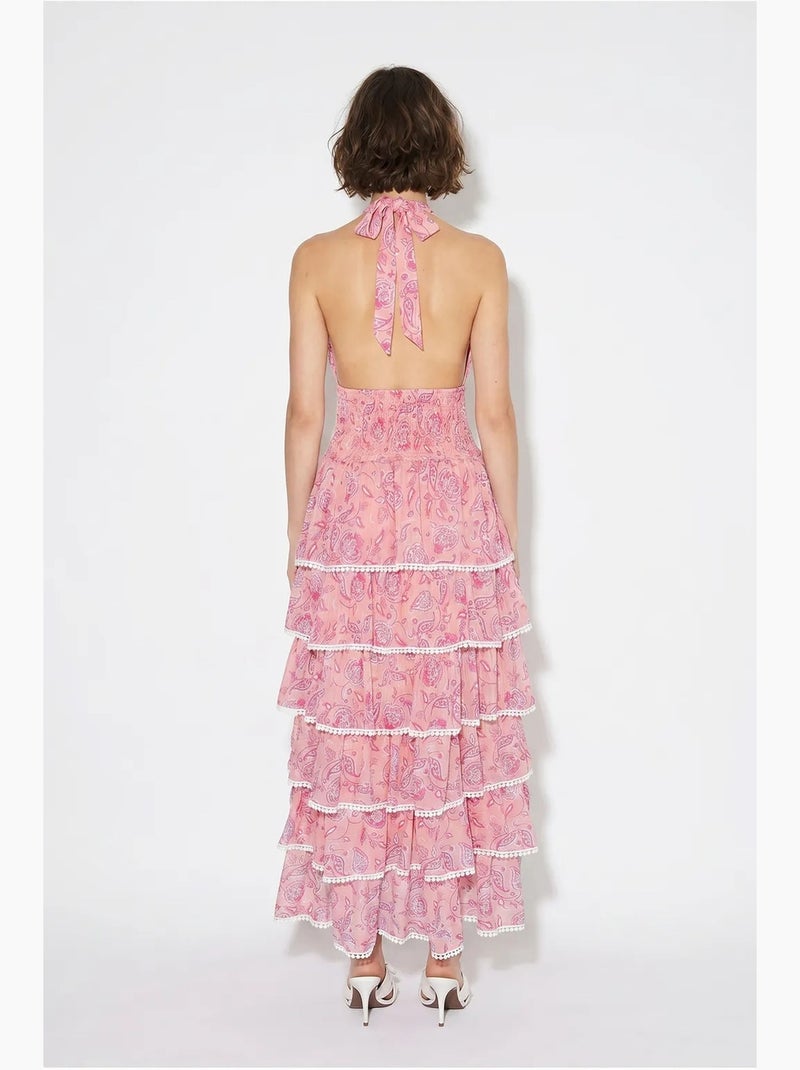 Vestido maxi halter com padrão paisley lucci Rosa - Kiabi