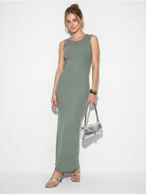 Vestido maxi justo canelado sem mangas lucci - Kiabi Vestido maxi justo canelado sem mangas lucci - Kiabi