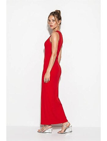 Vestido maxi justo canelado sem mangas lucci