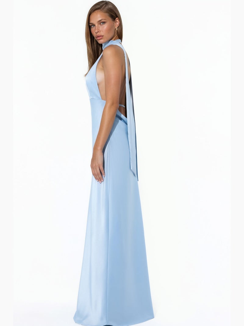 Vestido maxi justo com decote em v hiccup Azul-céu - Kiabi