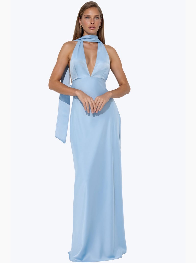 Vestido maxi justo com decote em v hiccup Azul-céu - Kiabi
